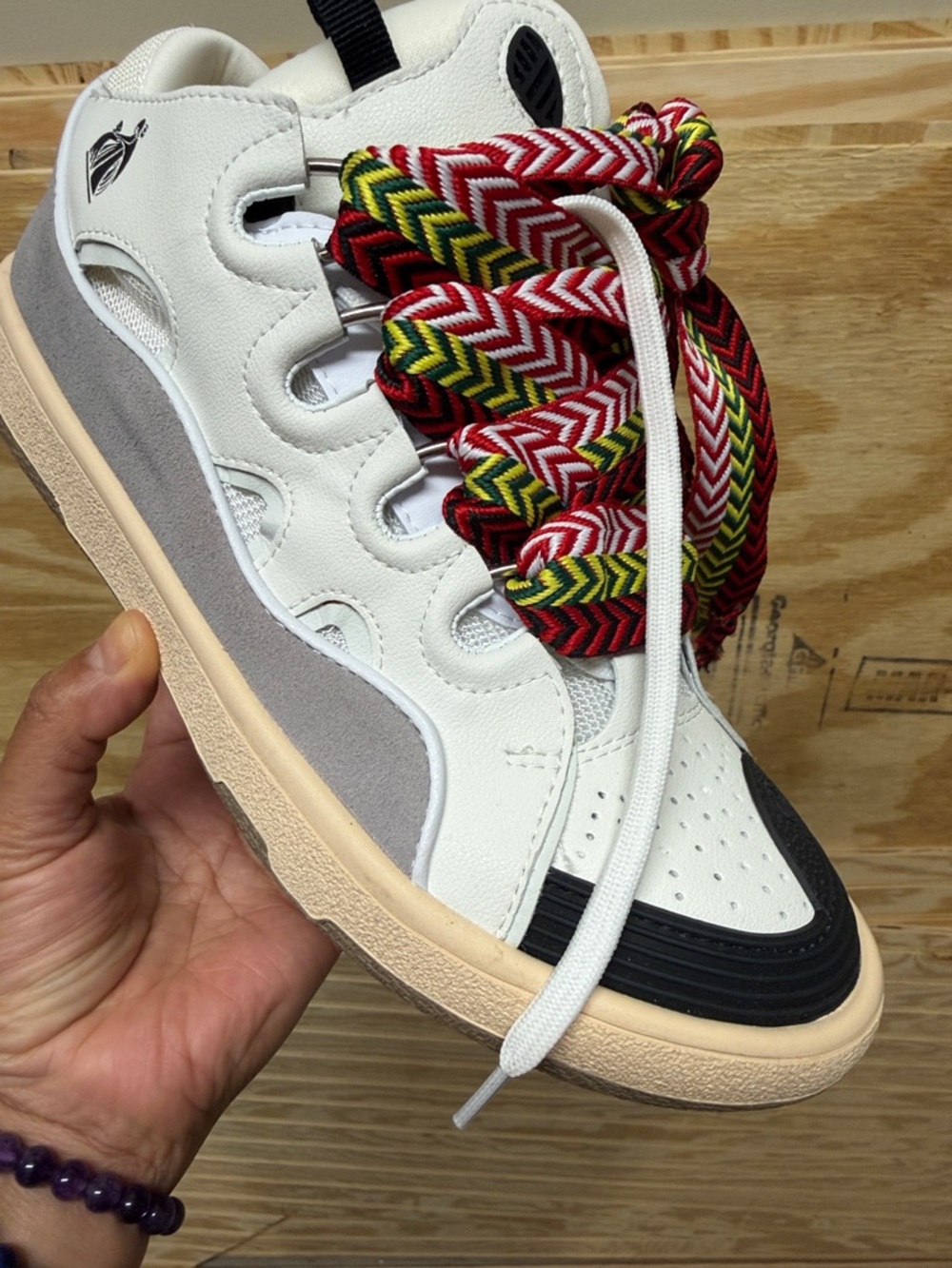 Lanvin Men’s Sneakers with Red and Green Laces size 42 US Size 9 - Picture 9 of 15